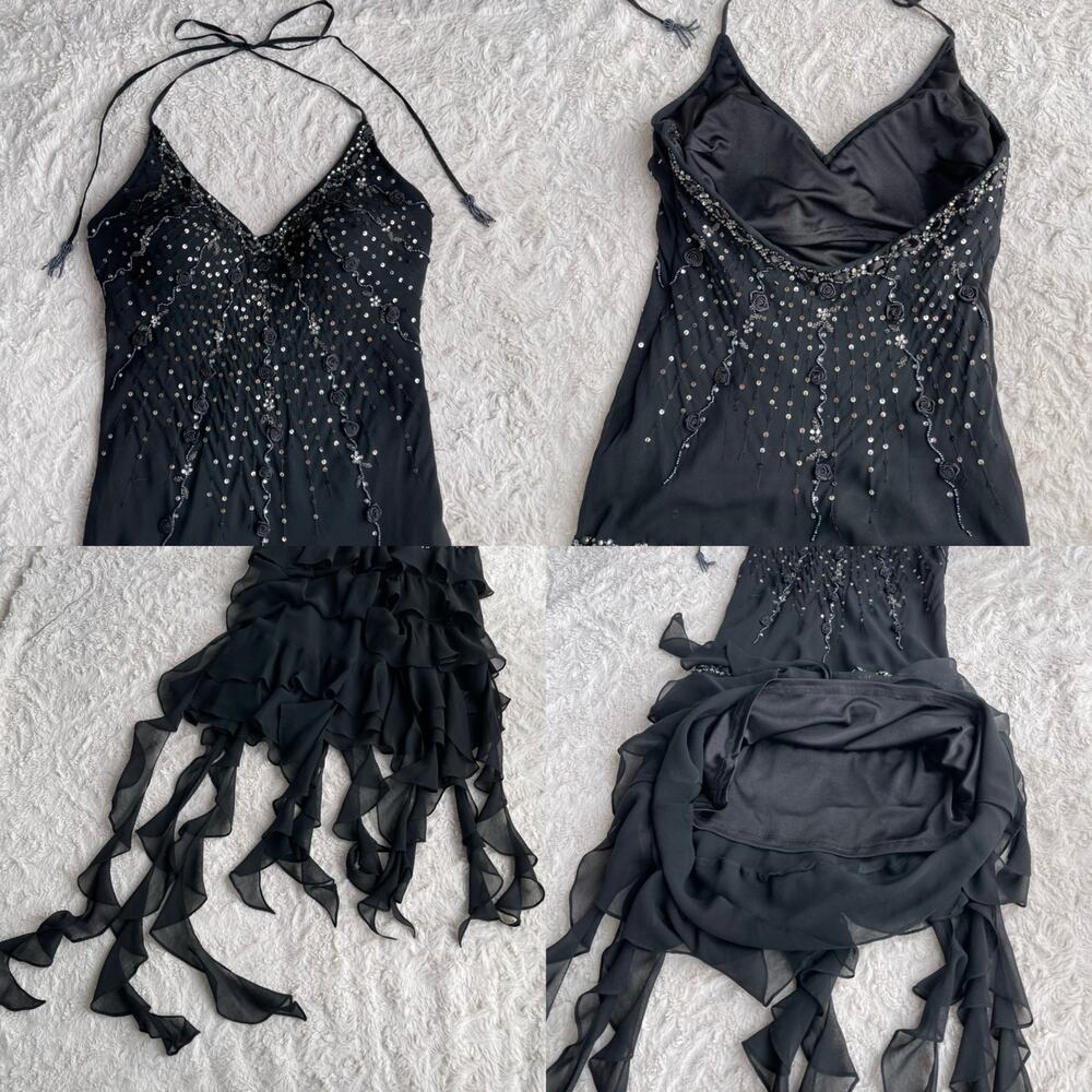 Sue Wong beaded‎ sequin rosette halter silk prom dress fairy cocktail Nocturne 4 - Picture 10 of 14